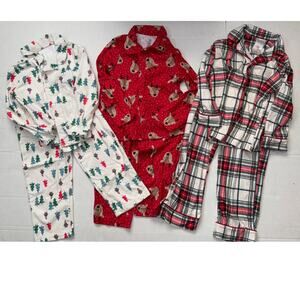 Toddler Girls 5T Christmas Button Up Pajama PJ Lot Bundle 3 Sets Reindeer Plaid